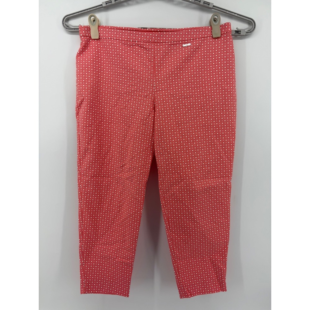 Vince Camuto Womens XL Coral Pink White Geometric Ankle Pants Stretch Pull On